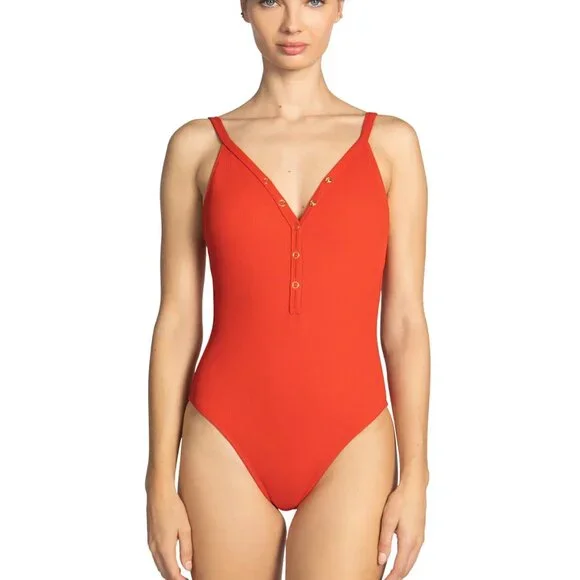 NWOT Orange Robin Piccone Amy V-Neck One Piece Size 12 - Picture 1 of 4